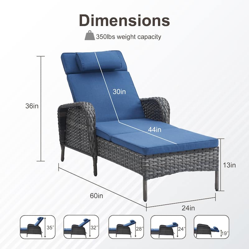 Outdoor Chaise Lounge Chair Adjustable 5-Position - 1-Piece