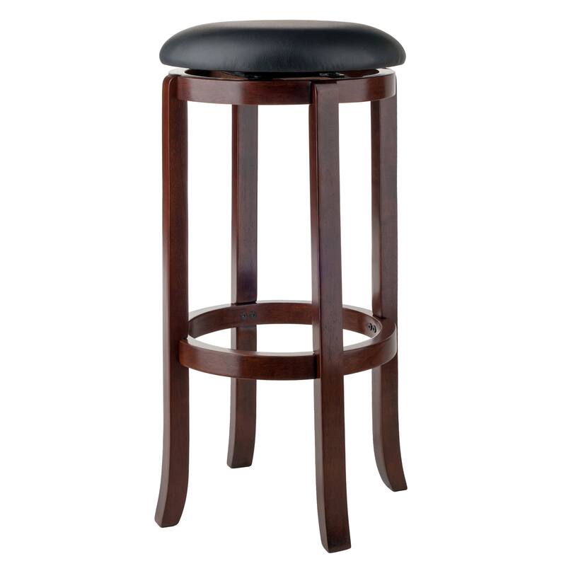 Cushion Swivel Seat Bar Stool, Black and Walnut - 16.97 x 16.97 x 30.24 inches