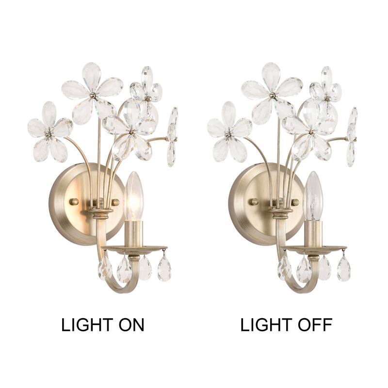Rosa 1 Light Champagne Daisy Flower Glass Crystal Wall Sconce - 9.6 inches in W x 14 inches in H x 9.3 inches in D