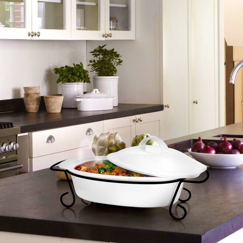 Gibson Elite Gracious Dining 2 Piece Oval Stoneware Bakeware with Lid and Metal Rack