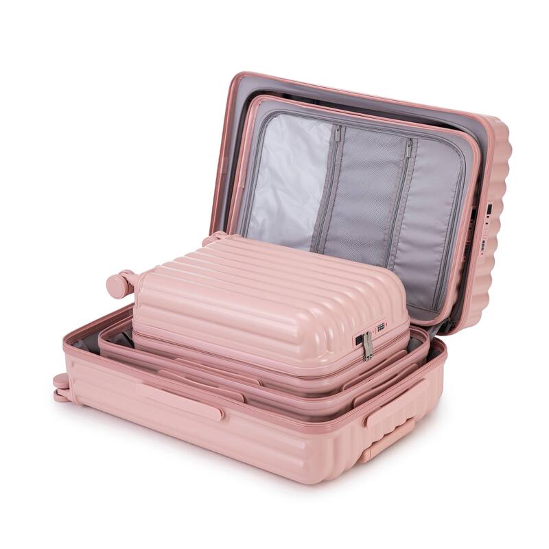 Three pcs/set in ABS Spinner Wheel Luggage with Cup Holder & USB Port & Phone Holder