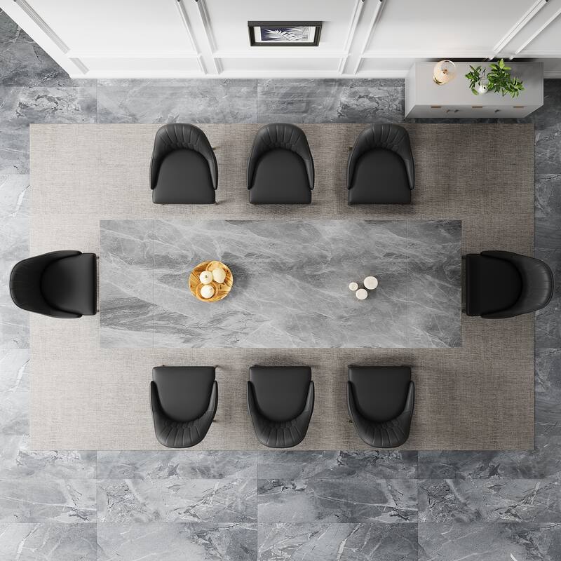 9 - Piece 110.24'' Extendable Sintered Stone Dining Table and 8 Leather Chairs Dining Set