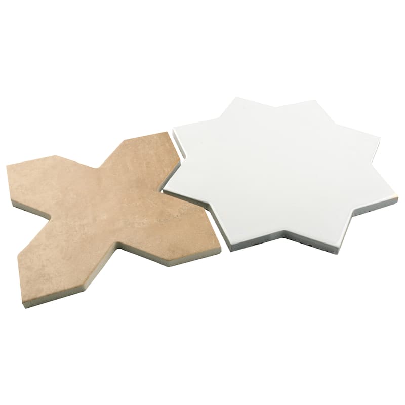 Merola Tile Argile Star Bianco with Cotto Cross 7" x 14" Porcelain Floor and Wall Tile - Kit (2 Tiles)