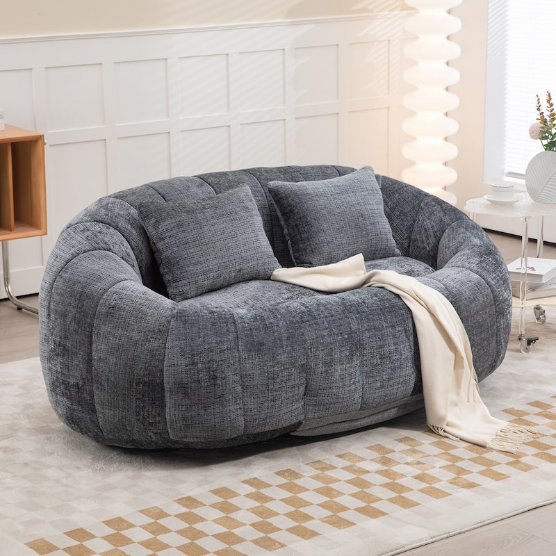 HOMEFUN Chenille Upholstered Durable Comfort Lounger High Back Bean Bag Loveseat Sofa - Grey