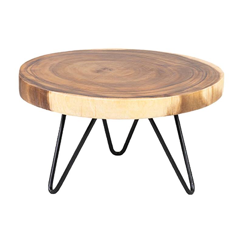Natural Solid Wood And Black Metal Cake Plate Riser by East at Main - Large