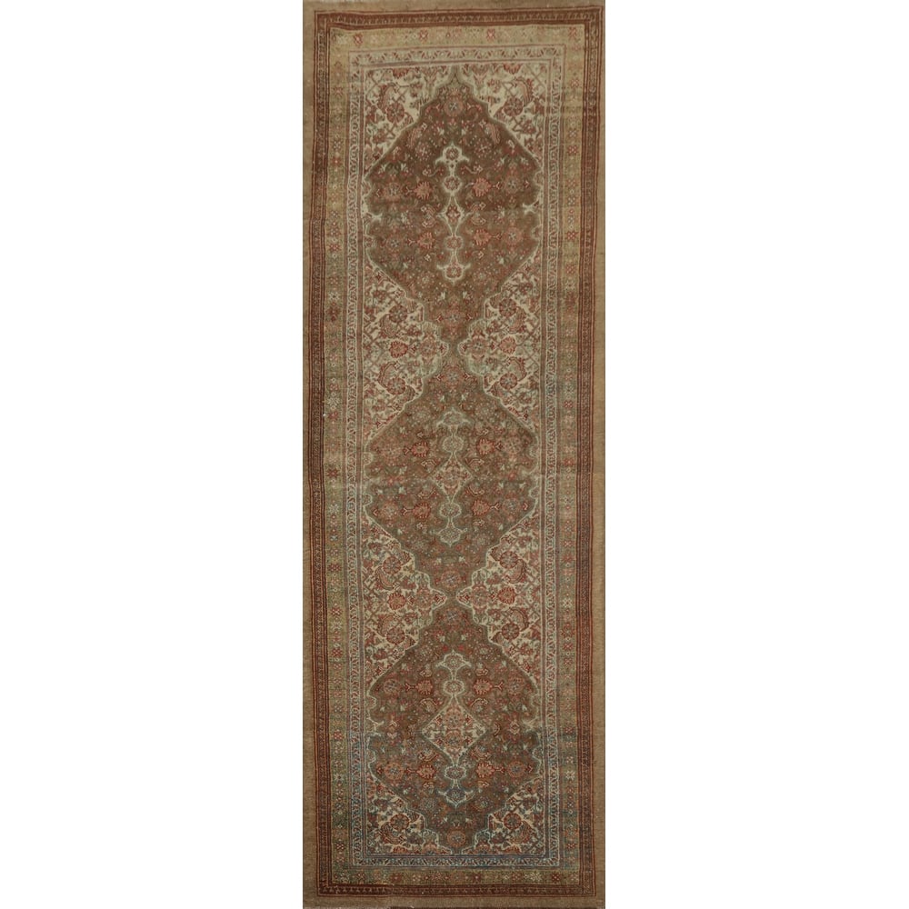 Hand Knotted Oriental 100% Wool Carpet Traditional Floral Brown Bibikabad Runner Rug - 9' 7'' X 2' 7''