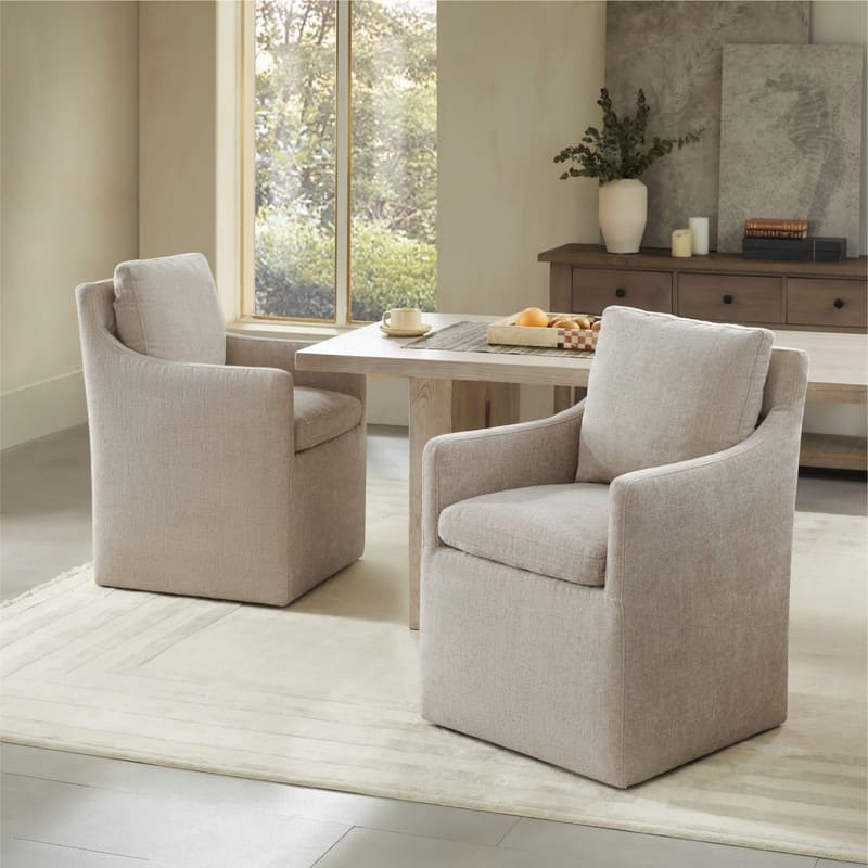 Hailey Dining Arm Chair with Caster Wheels Fabric Fully Assembled