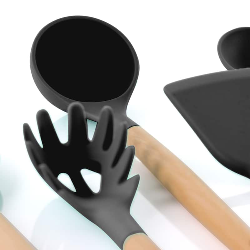 MegaChef 9 Piece Gray Silicone and Wood Kitchen Utensil Set