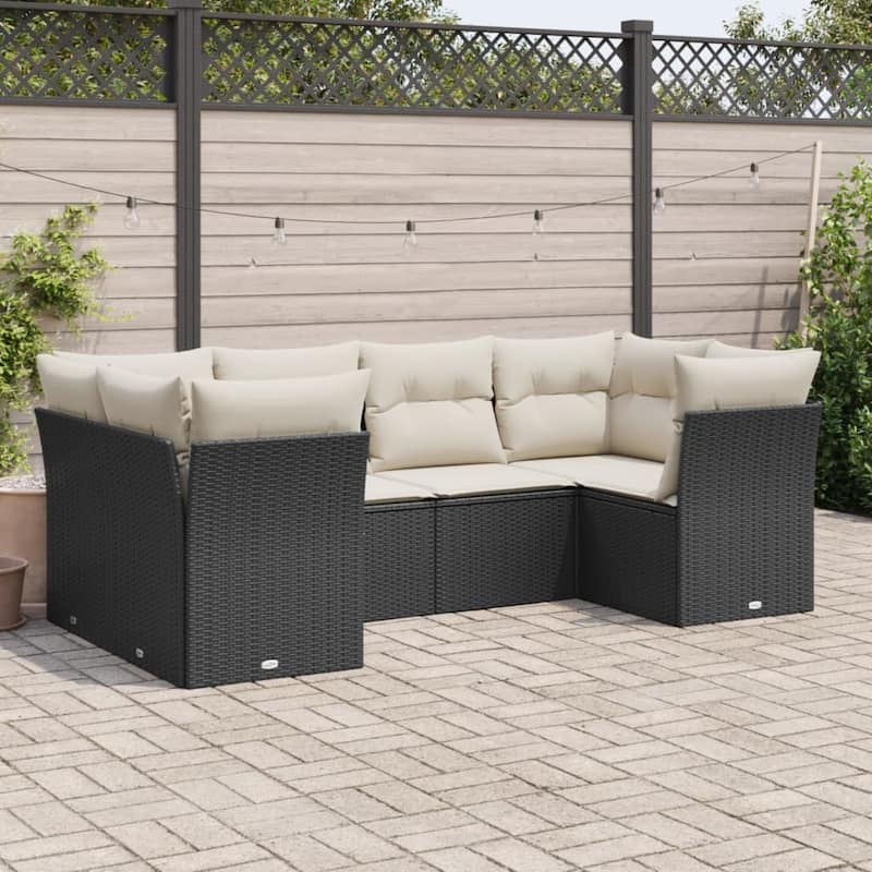 vidaXL Garden Sofa Set Black and Cream - 48.8 x 92.1 x 27.2