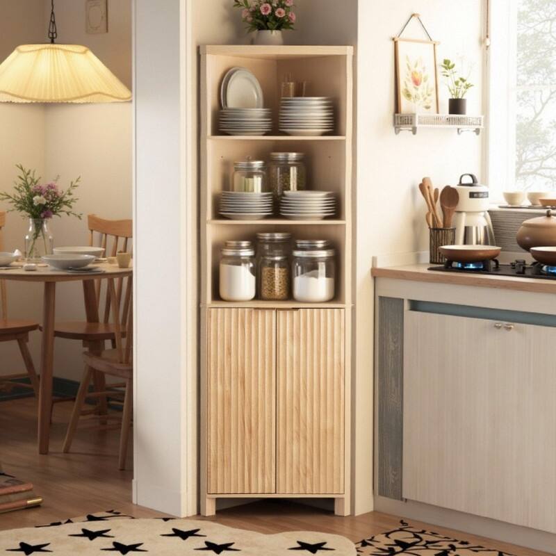 Oak Freestanding Corner Cabinet Bookcase Display Cabinet