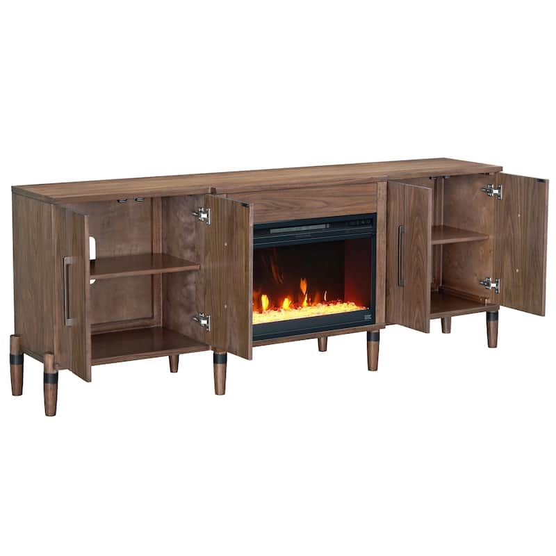 Bridgevine Home Tranquility 78 inch Fireplace TV Stand for TVs up to 90 inches, Minimal Assembly, Walnut Finish