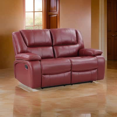 Mila 62 Inch Modern Manual Recliner Loveseat, 3 Seater, Red Faux Leather