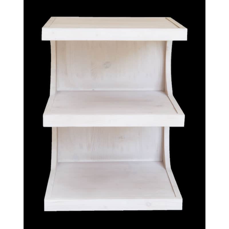 Natural Solid Wood Square End Table with 2 Shelves and Floor Storage - 18” x 18” x 24” (D x W x H)