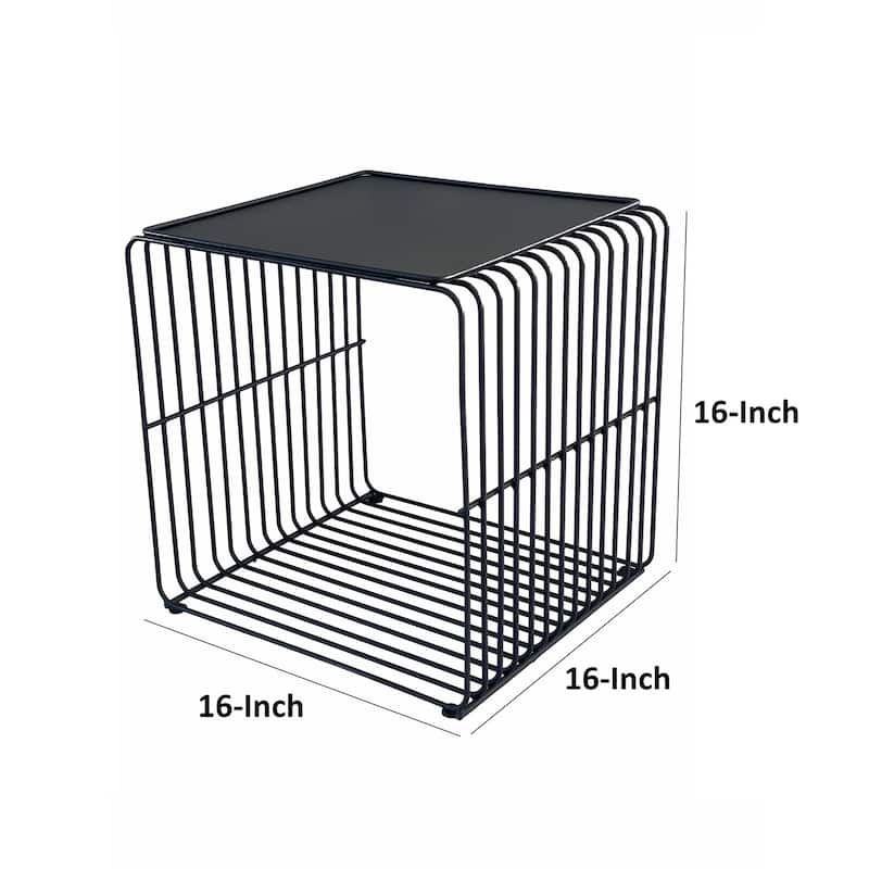 16 in. Black Square Metal End Table, Sturdy Build End Side Table for Living Rooms