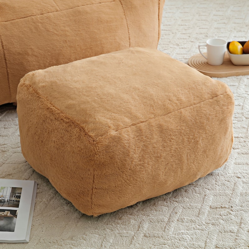 Faux Fur Bean Bag Chair with Ottoman, Giant Bean Bag Chairs for Adults, Shell-Shaped Lounge Floor Sofa with Filler
