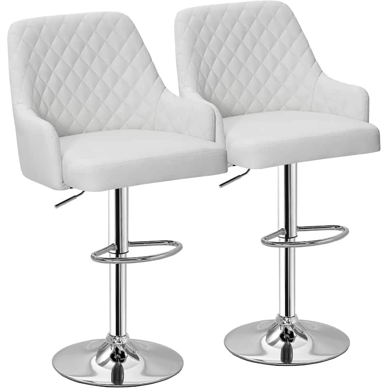 VECELO Adjustable Swivel Modern Bar Stools with Backs - Set of 2 - White