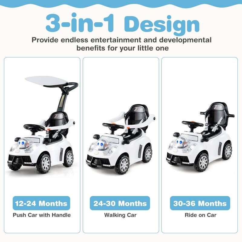 Gymax 3-in-1 Sliding Walker w/ Adjustable Canopy Horn Music & Light