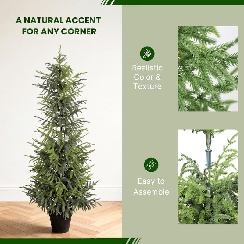 4" Artificial Real Touch Pine Tree in Black Plastic Pot, 1pc/set