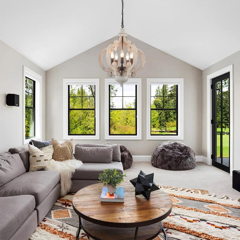 5-Light Country Wood Chandelier Light Fixture for Kitchen Island Dining Room