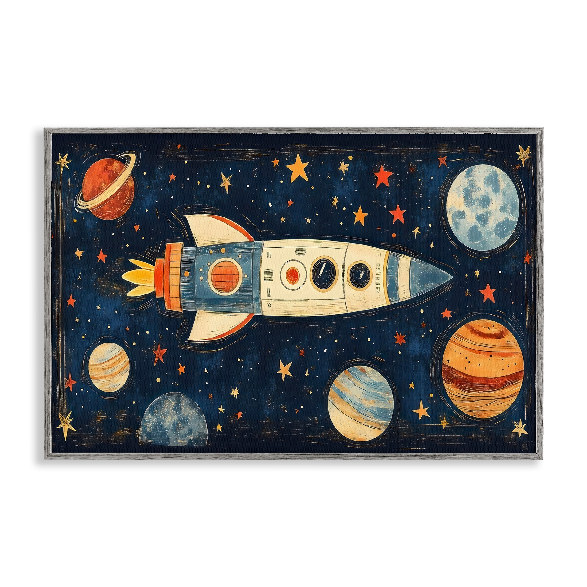 Stupell Retro Rocket & Planets Framed Giclee Art Design By Creative Studio
