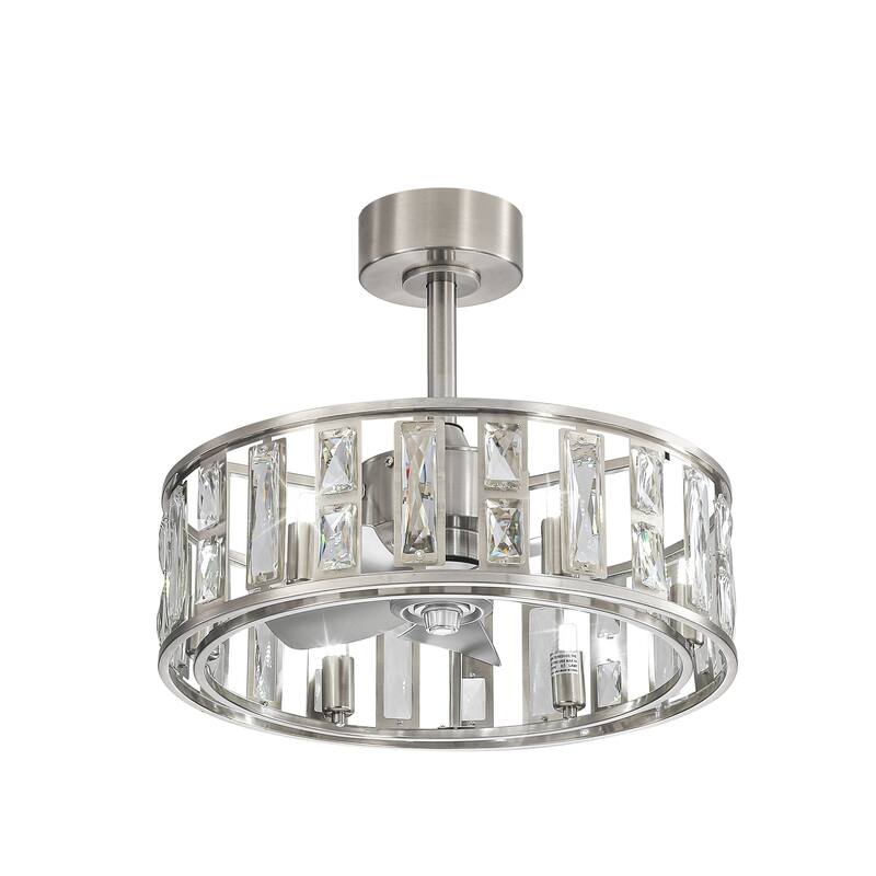 20" Caged Ceiling Fan with Crystal Light Remote Control, Bladeless Chandelier - 20 Inch