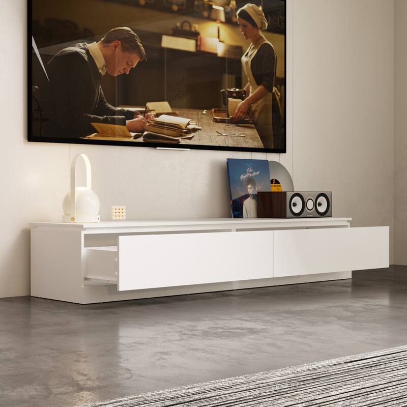Sleek Entertainment Center with Drawers and Open Shelves