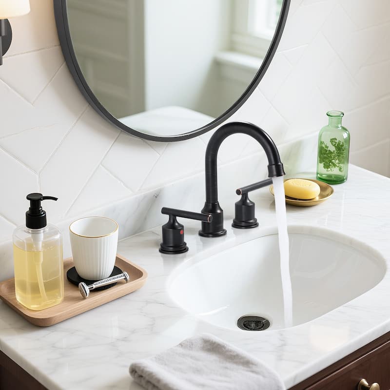 WOWOW 8 in. Widespread Double-Handle Bathroom Faucet with Drain Kit
