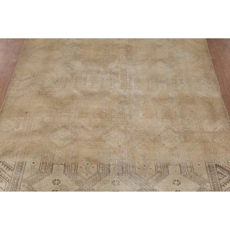 Hand Knotted Oriental 100% Wool Carpet Traditional Geometric Brown Hamedan Area Rug - 9' 7'' X 5' 5''