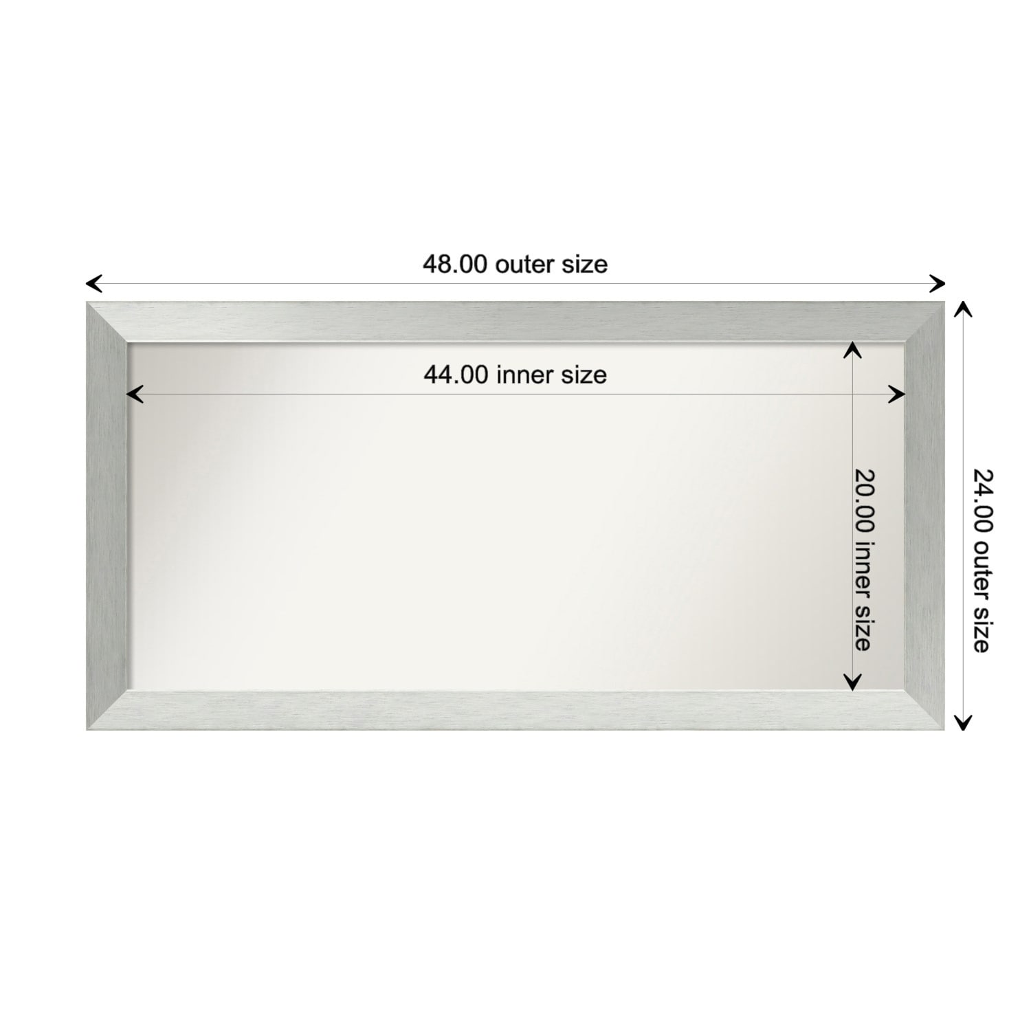 Brushed Sterling Silver Framed Non-Beveled Custom Wall Mirror, Bathroom Vanity Mirror