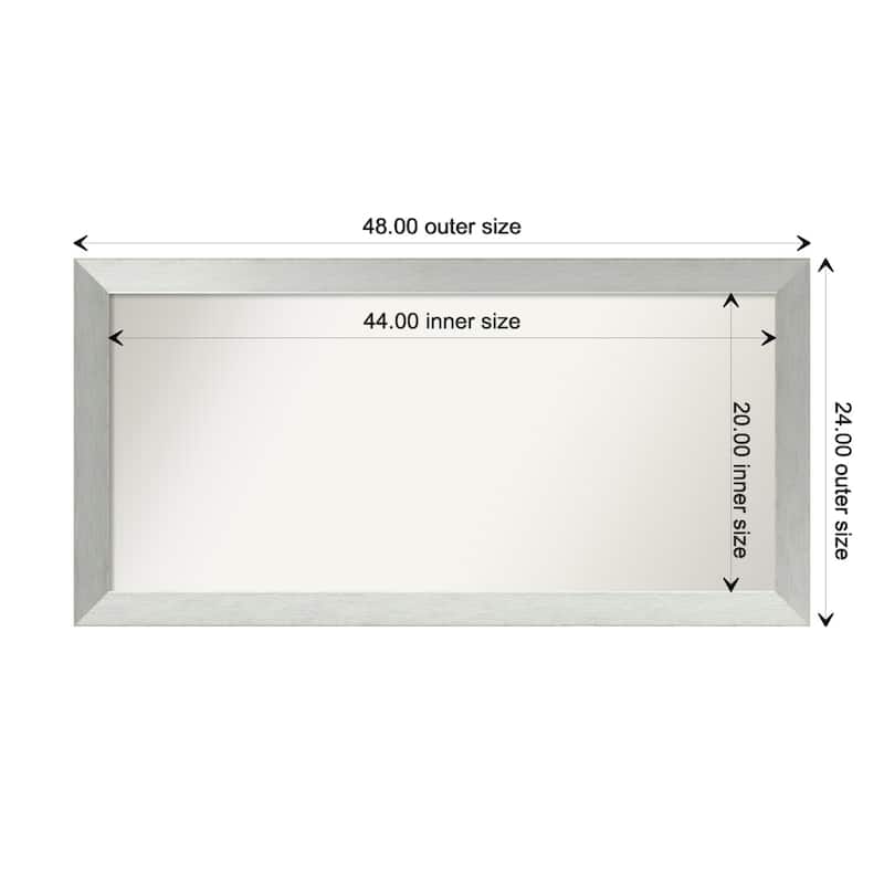 Brushed Sterling Silver Framed Non-Beveled Custom Wall Mirror, Bathroom Vanity Mirror - Outer Size: 48 x 24