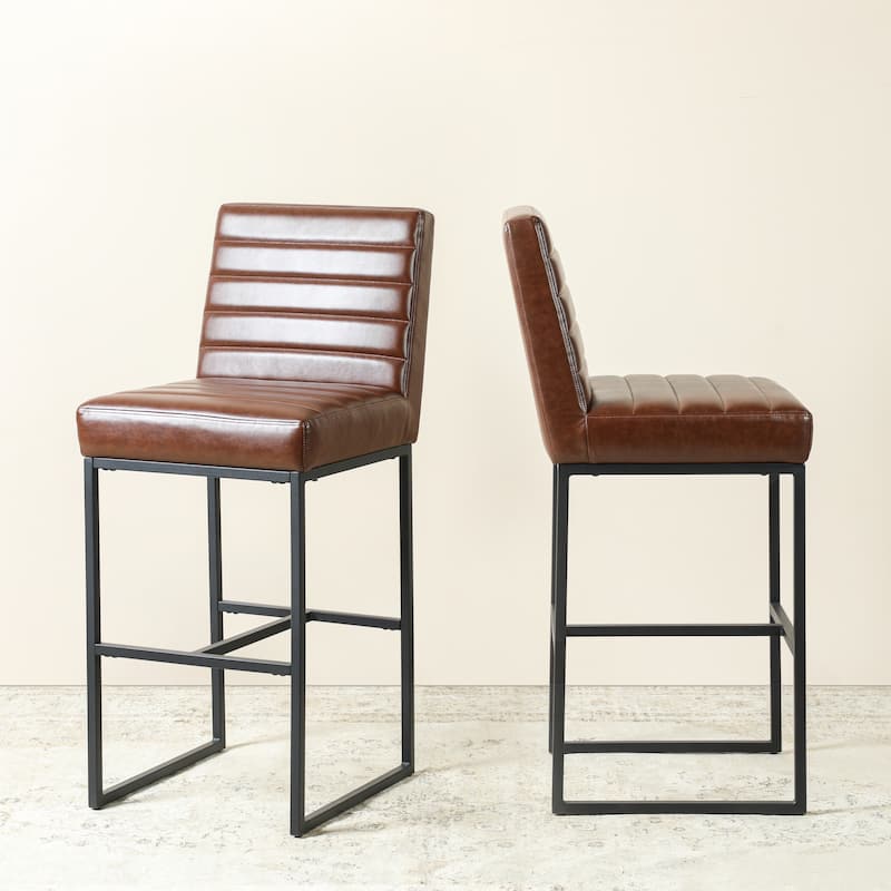 Glitzhome Set of 2 45"H PU Riveted Upholstered Bar Stools Pub Chairs