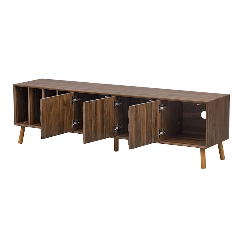 TV Stand with Sliding Doors and Shelves, Entertainment Center with Storage, Media Console Table with 5 Solid Wood Legs