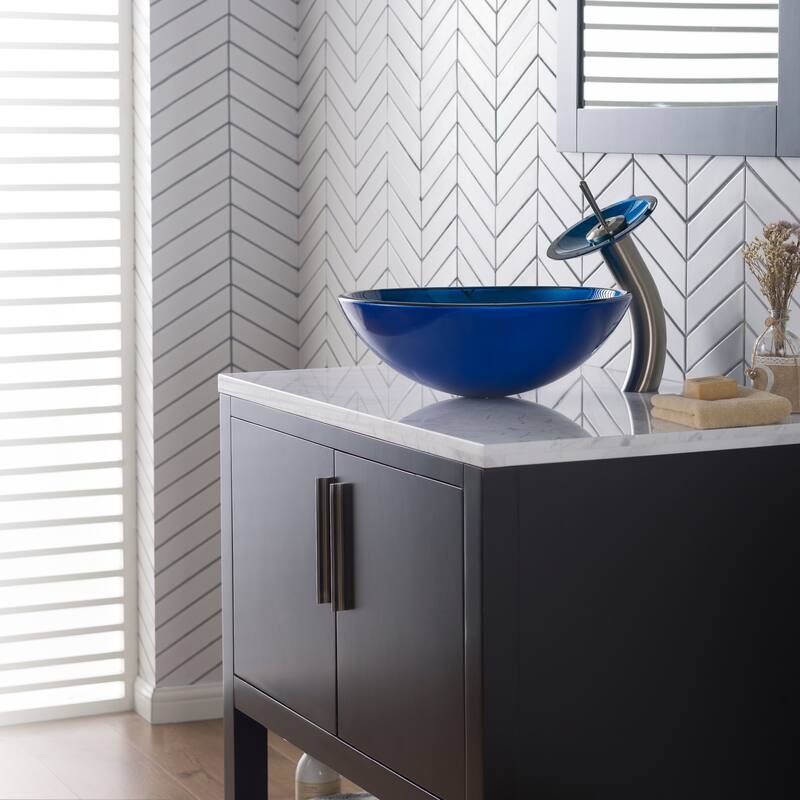 Kraus Bathroom Combo - 16-1/2" Irruption Blue Glass Vessel Bathroom