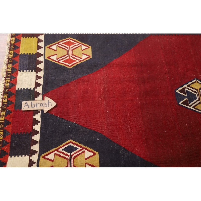 Red Kilim Qashqai Persian Vintage Area Rug Hand-Woven Wool Carpet - 4'3"x 6'7"