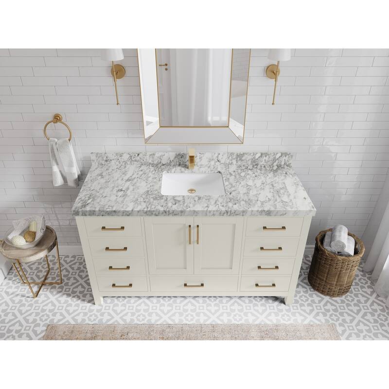 Willow Collections 60 in. W x 22 in. D Malibu Single Sink Bathroom Vanity with Countertop - 2" Carrara Marble - Fine grain