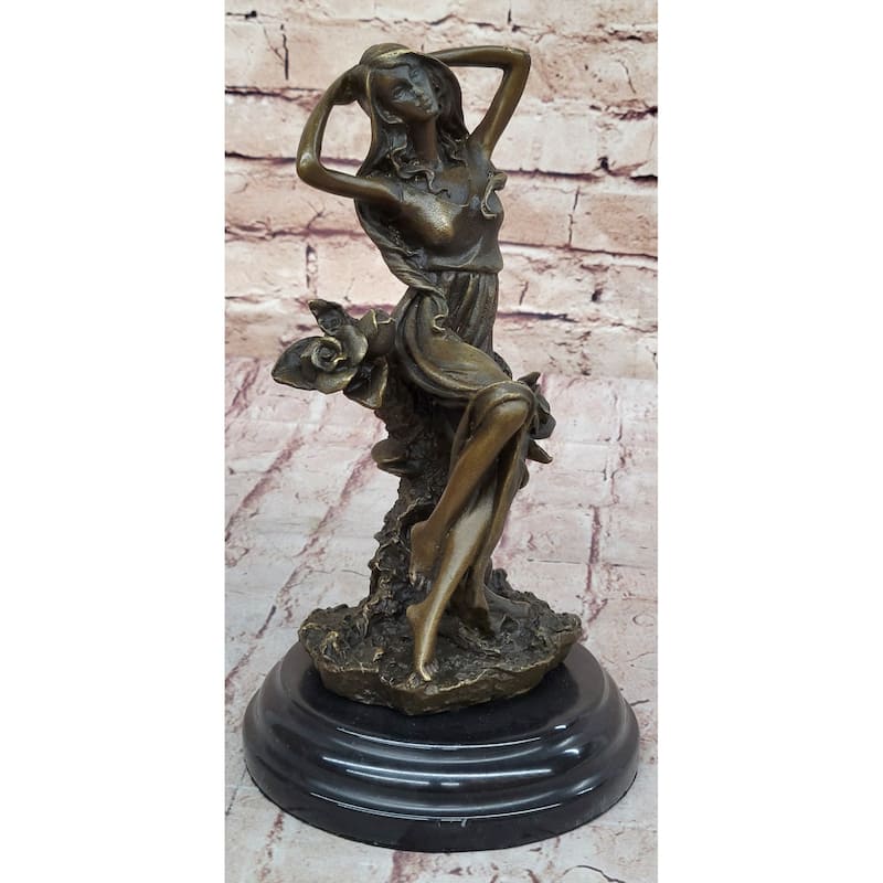 Flower Blossom Nymph Girl Bronze Statue Sculpture Figure Original 10 Inches X 5 Inches