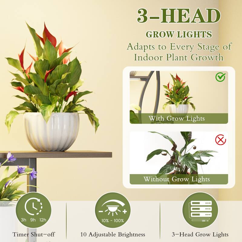 EROMMY Tall Rolling Plant Stand with Grow Lights, 8-Tier Indoor Corner Metal Plant Shelf with Wheels for Small Spaces