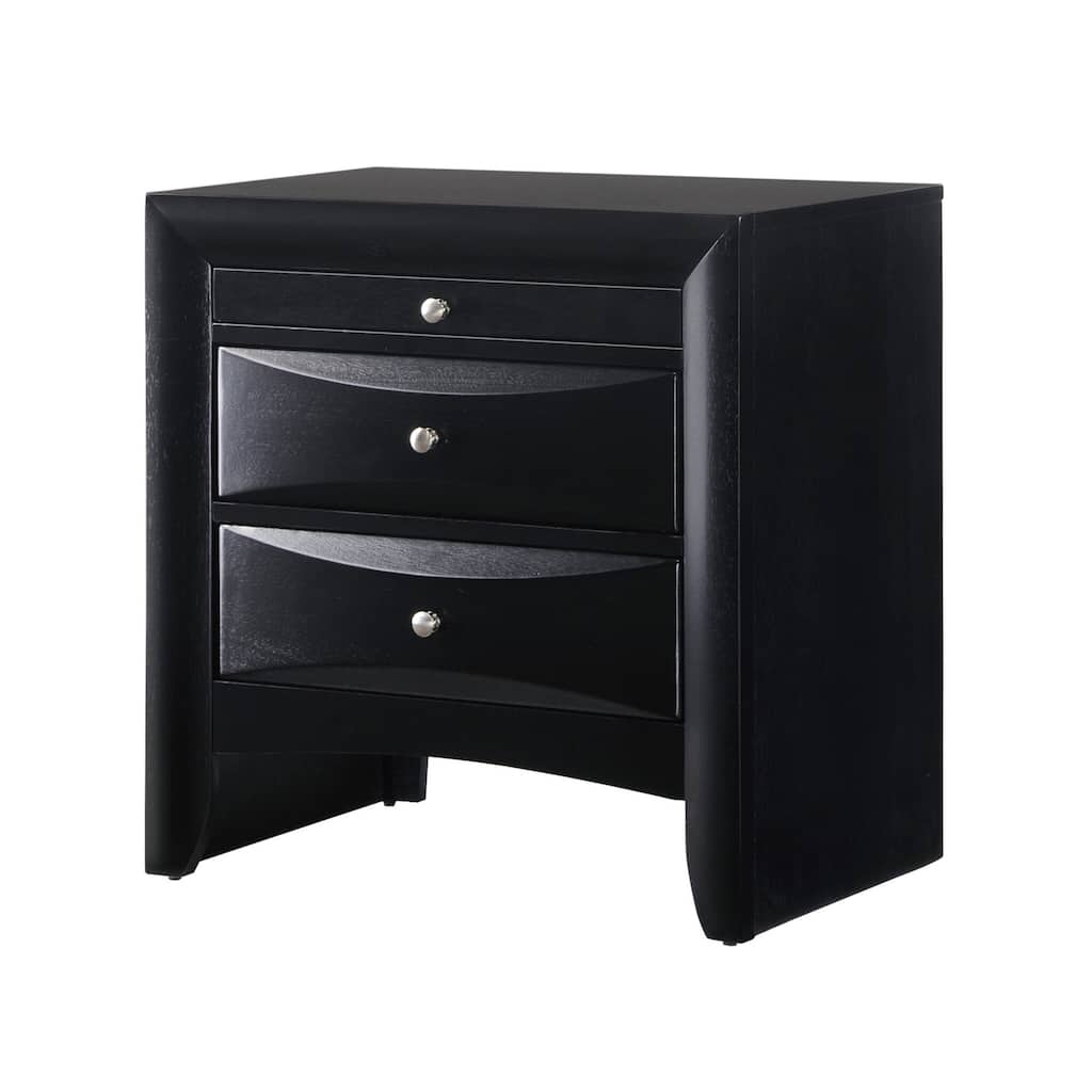 Contemporary Black Nightstand, 2 Drawers, Jewelry Tray, Solid Wood Bedroom Furniture