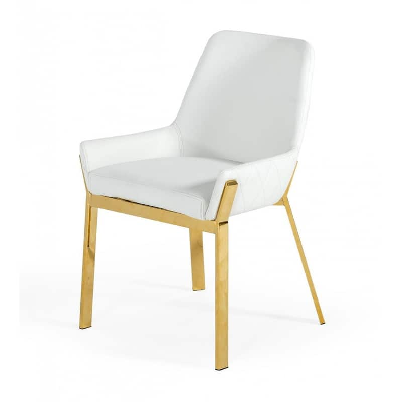HomeRoots White And Gold Upholstered Faux Leather Dining Arm Chair