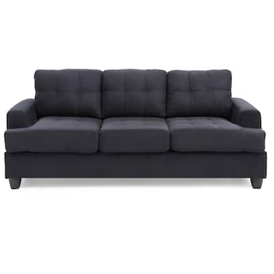 Tufted Microsuede Square Arm Straight Sofa - 79" - Black