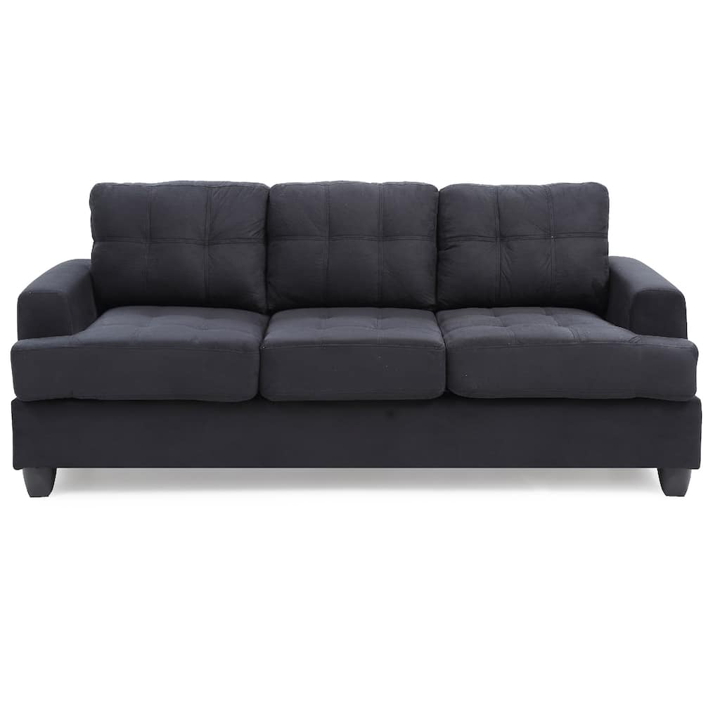 Tufted Microsuede Square Arm Straight Sofa - 79" - Black