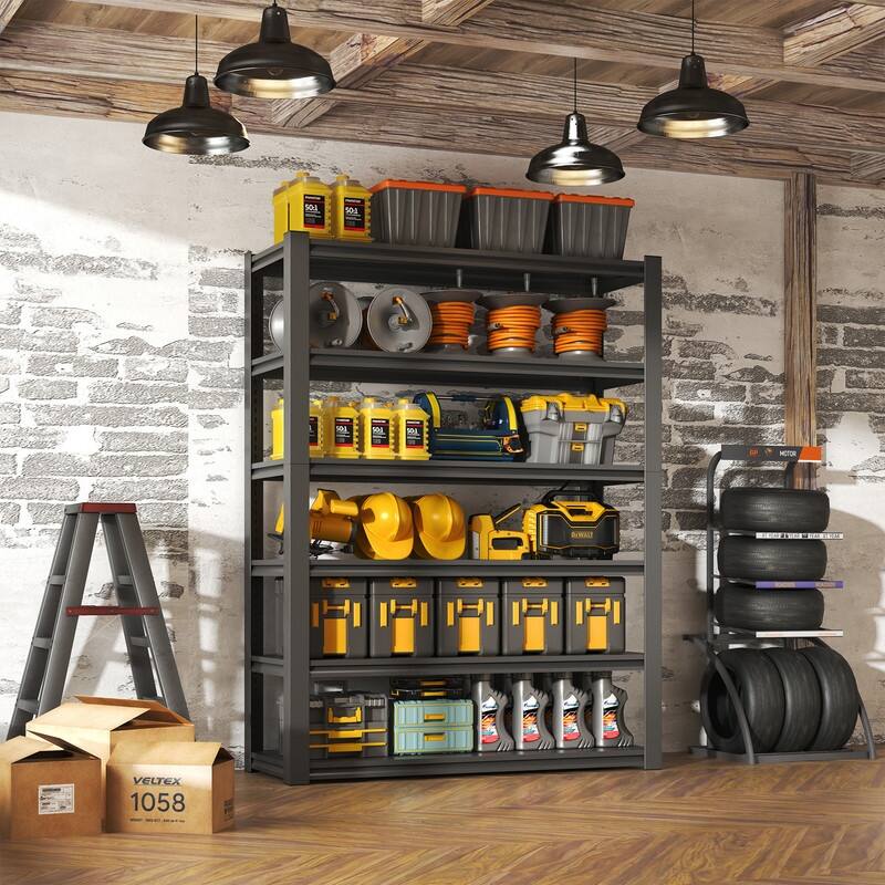 5/6-Tier Adjustable Heavy Duty Metal Storage Shelves, Black, 72/82"H