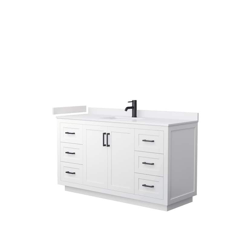 Miranda Single Vanity Set, Cultured Marble Top, No Mirror - 60-Inch Single - White, Black Trim, White Cultured Marble Top