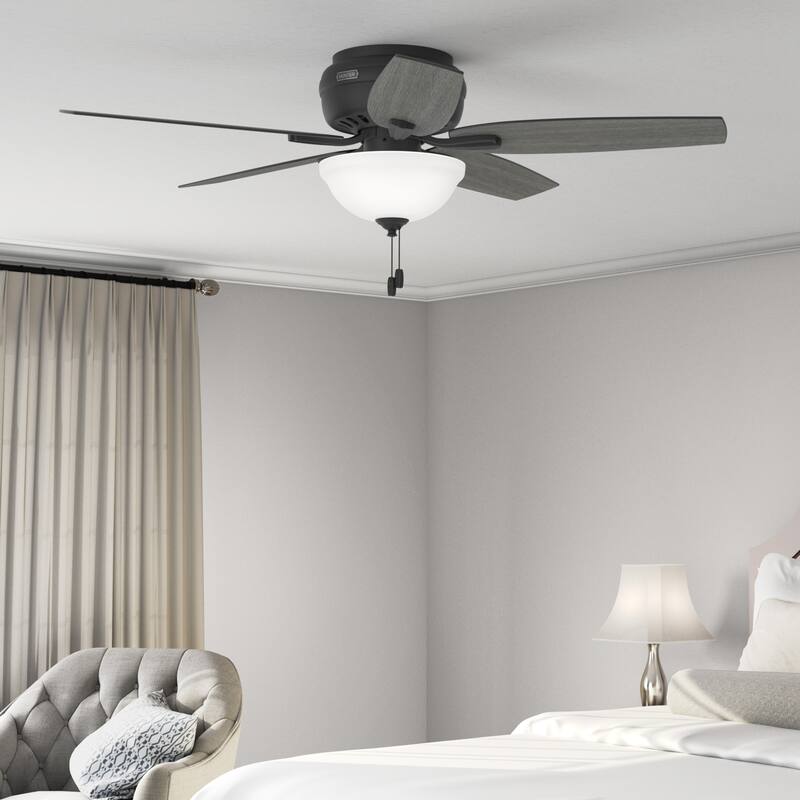 Hunter 52" Newsome Flush Mount Ceiling Fan with LED Bowl Light Kit and Pull Chain - Matte Black