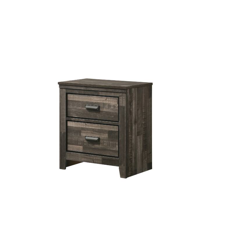Stylish Brown Mixed 2-Drawer Nightstand w/ Black Handles for Bedroom