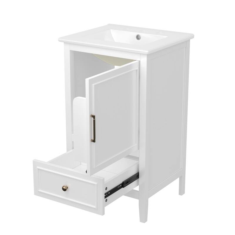 20" Bathroom Vanity with Sink, Door Shelf Storage and Adjustable Foot Pads, A Drawer