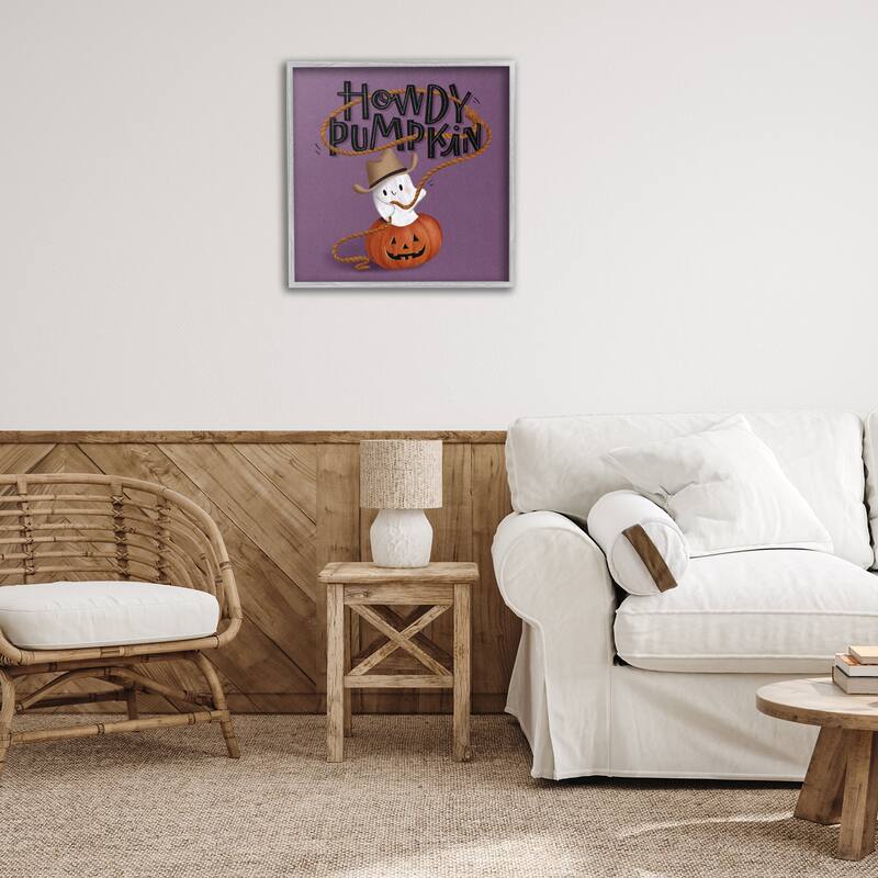 Stupell Howdy Pumpkin Western Ghost Framed Giclee Art Design By Sarah Hickman