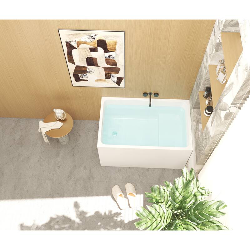 GDFStudio - Alistair Compact Freestanding Soaking Bathtub with Supportive Built-In Seat