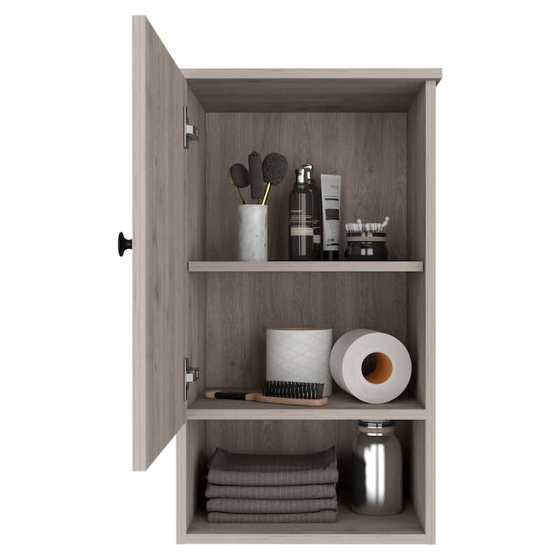 Medicine Cabinet with One Door, One Open Shelf, and Two Internal Shelves, Soft-Close Hinges, Engineered Wood
