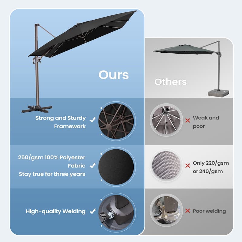 11 x 9 FT Outdoor Patio Offset Cantilever Umbrella with Base